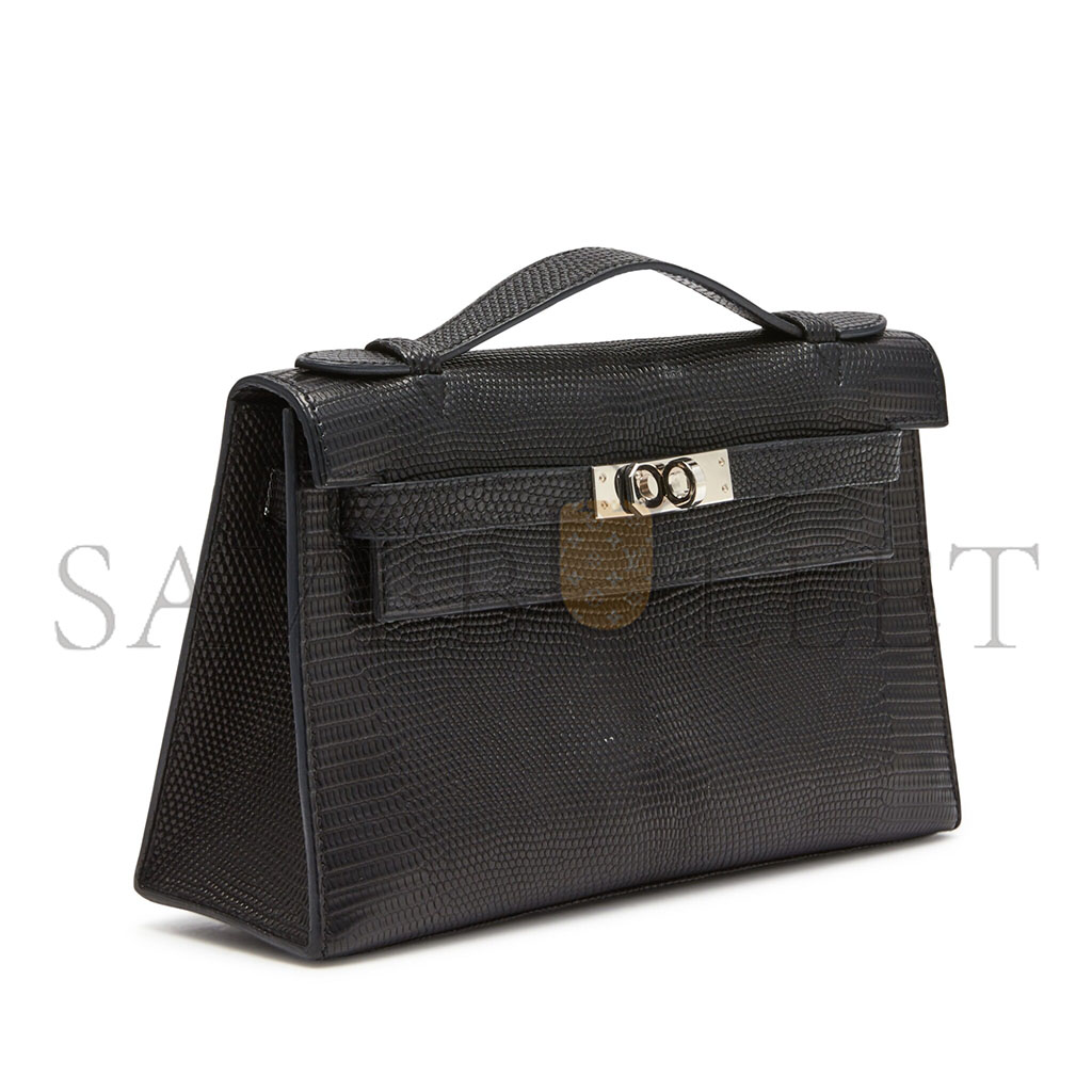 HERMÈS MASTER  BLACK MINI KELLY  LIZARD WITH PALLADIUM HARDWARE (22*14*7cm)